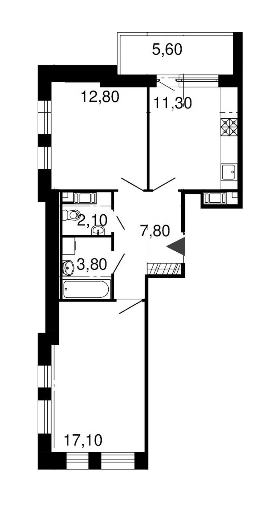 Двухкомнатная квартира в : площадь 54.9 м2 , этаж: 3 – купить в Санкт-Петербурге